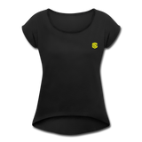 Women's Roll Cuff T-Shirt  WITH YELLOW  LOGO - black