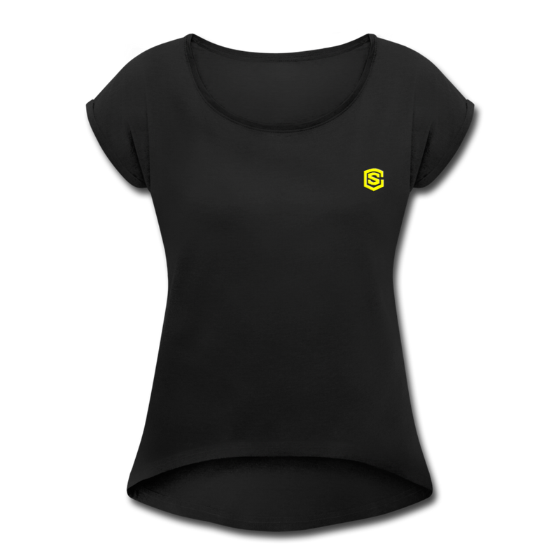 Women's Roll Cuff T-Shirt  WITH YELLOW  LOGO - black