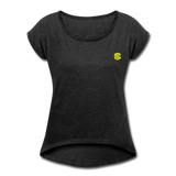 Women's Roll Cuff T-Shirt  WITH YELLOW  LOGO - heather black