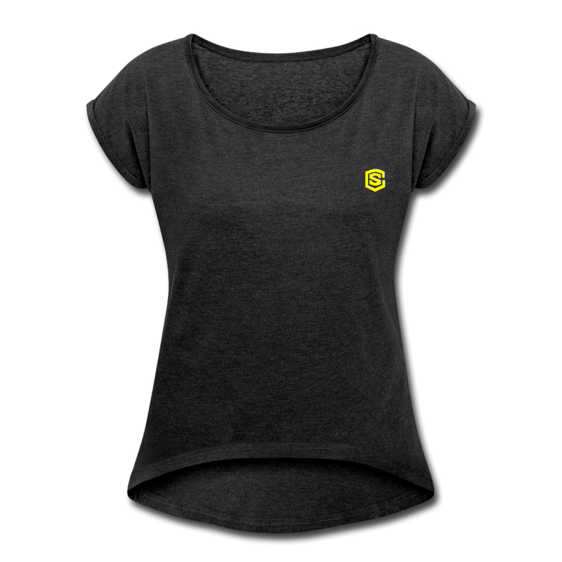 Women's Roll Cuff T-Shirt  WITH YELLOW  LOGO - heather black