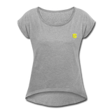 Women's Roll Cuff T-Shirt  WITH YELLOW  LOGO - heather gray