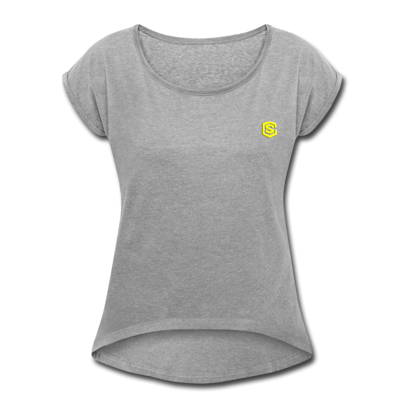 Women's Roll Cuff T-Shirt  WITH YELLOW  LOGO - heather gray