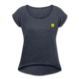 Women's Roll Cuff T-Shirt  WITH YELLOW  LOGO - navy heather