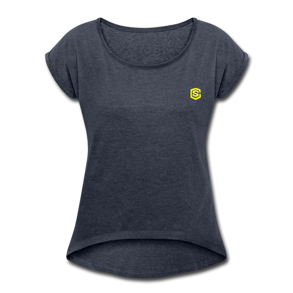 Women's Roll Cuff T-Shirt  WITH YELLOW  LOGO - navy heather