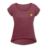 Women's Roll Cuff T-Shirt  WITH YELLOW  LOGO - heather burgundy