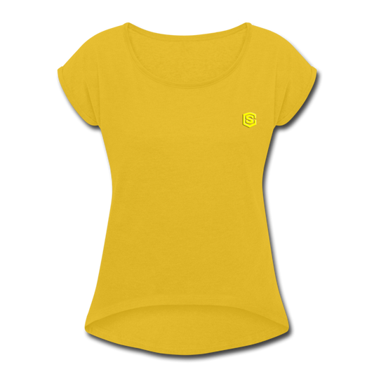 Women's Roll Cuff T-Shirt  WITH YELLOW  LOGO - mustard yellow