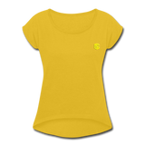 Women's Roll Cuff T-Shirt  WITH YELLOW  LOGO - mustard yellow