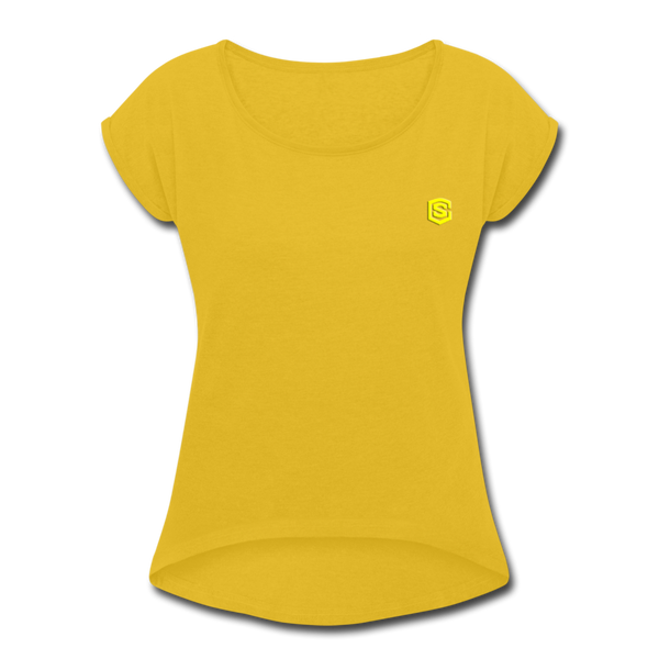 Women's Roll Cuff T-Shirt  WITH YELLOW  LOGO - mustard yellow