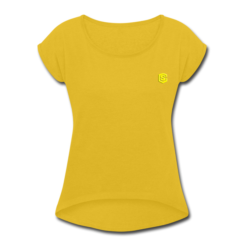 Women's Roll Cuff T-Shirt  WITH YELLOW  LOGO - mustard yellow