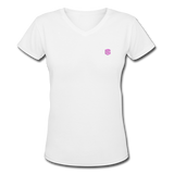 Women's V-Neck T-Shirt  WITH PINK LOGO - white