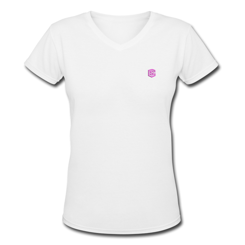 Women's V-Neck T-Shirt  WITH PINK LOGO - white