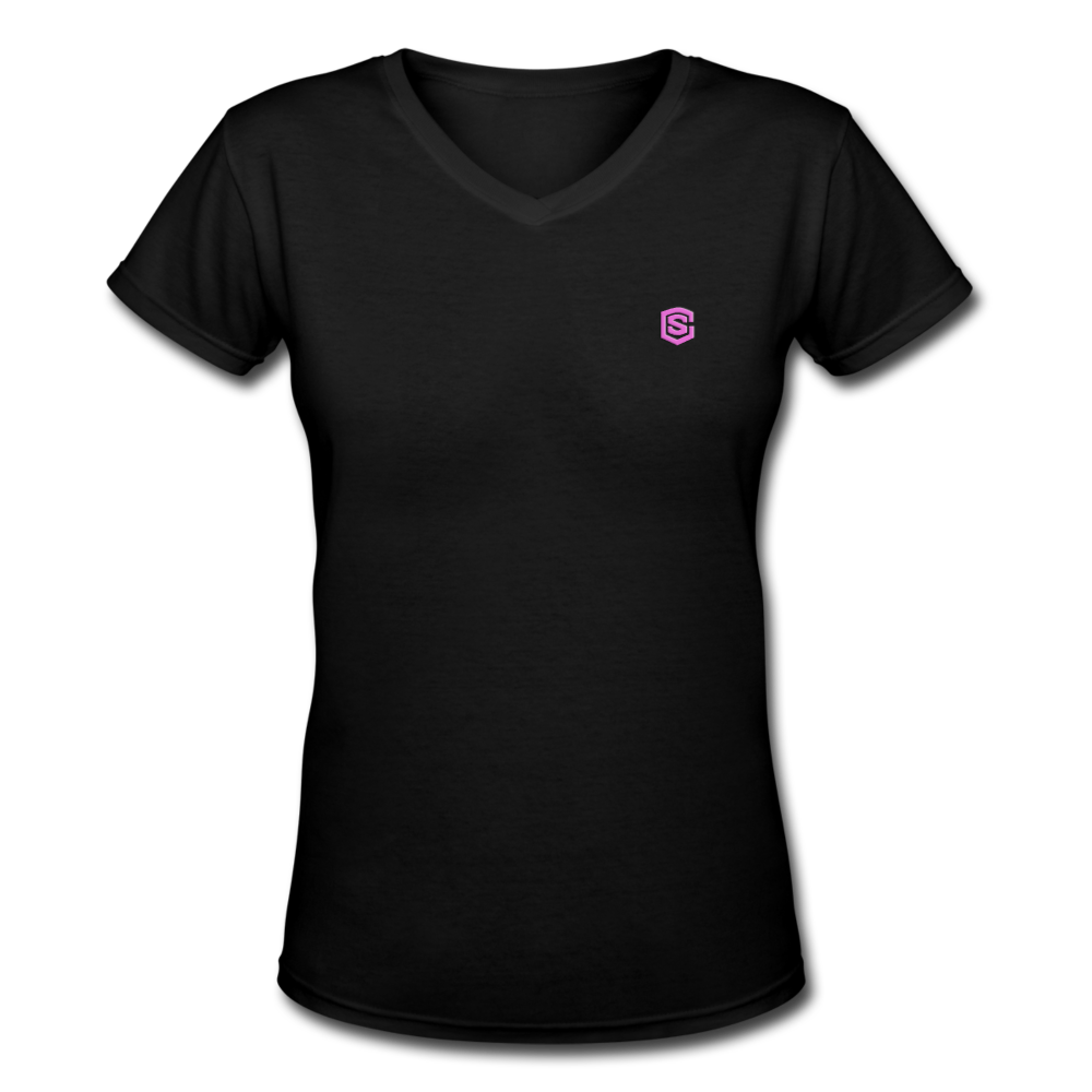Women's V-Neck T-Shirt  WITH PINK LOGO - black