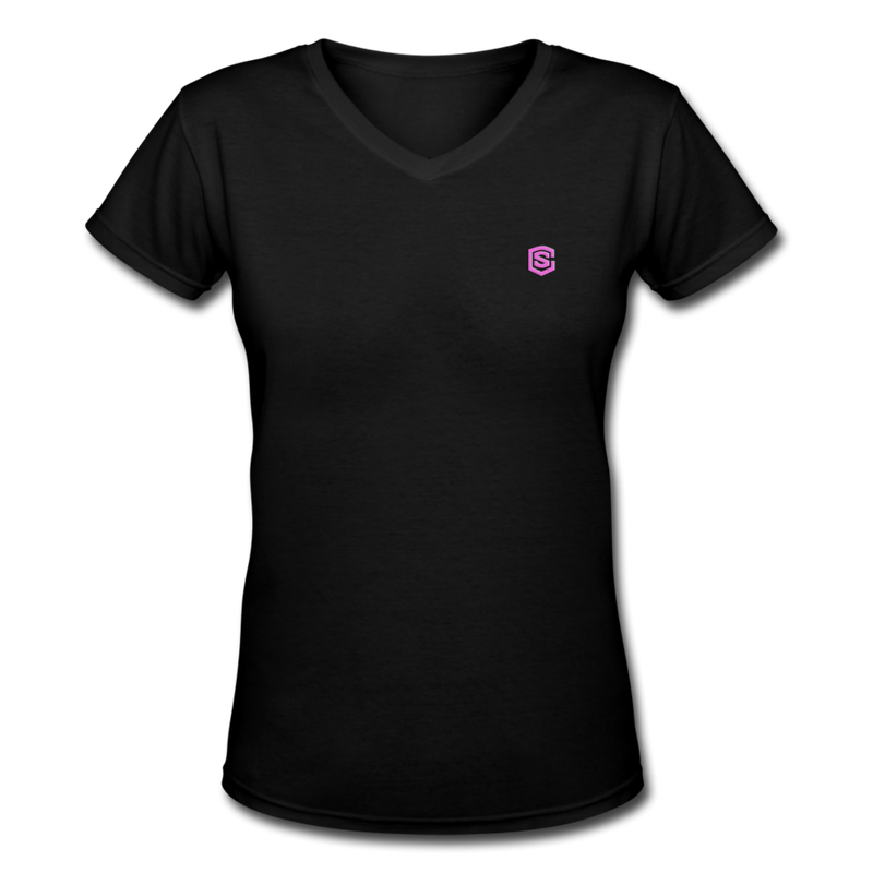 Women's V-Neck T-Shirt  WITH PINK LOGO - black