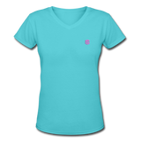 Women's V-Neck T-Shirt  WITH PINK LOGO - aqua