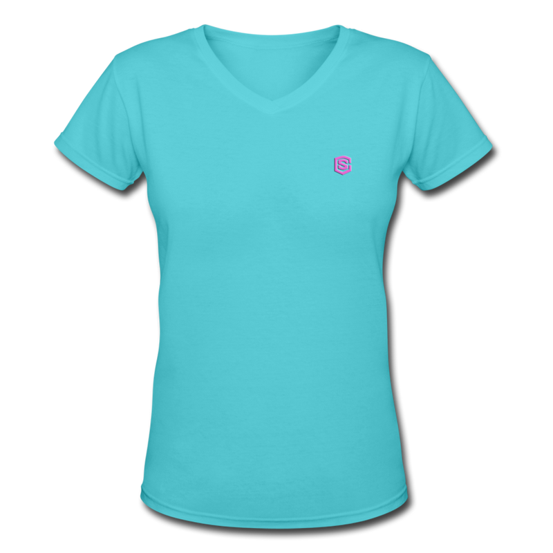 Women's V-Neck T-Shirt  WITH PINK LOGO - aqua