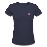 Women's V-Neck T-Shirt  WITH PINK LOGO - navy