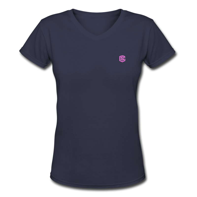 Women's V-Neck T-Shirt  WITH PINK LOGO - navy