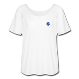 Women’s Flowy T-Shirt   WITH BLUE LOGO - white