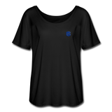 Women’s Flowy T-Shirt   WITH BLUE LOGO - black