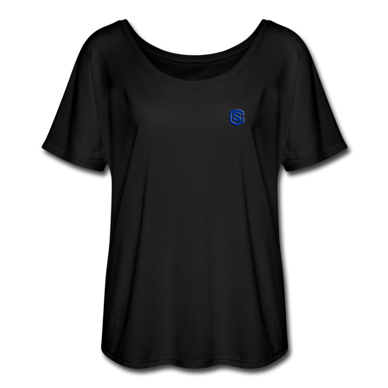 Women’s Flowy T-Shirt   WITH BLUE LOGO - black