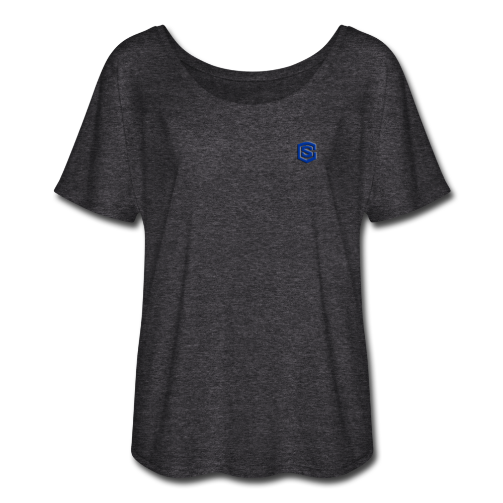 Women’s Flowy T-Shirt   WITH BLUE LOGO - charcoal gray