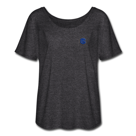 Women’s Flowy T-Shirt   WITH BLUE LOGO - charcoal gray