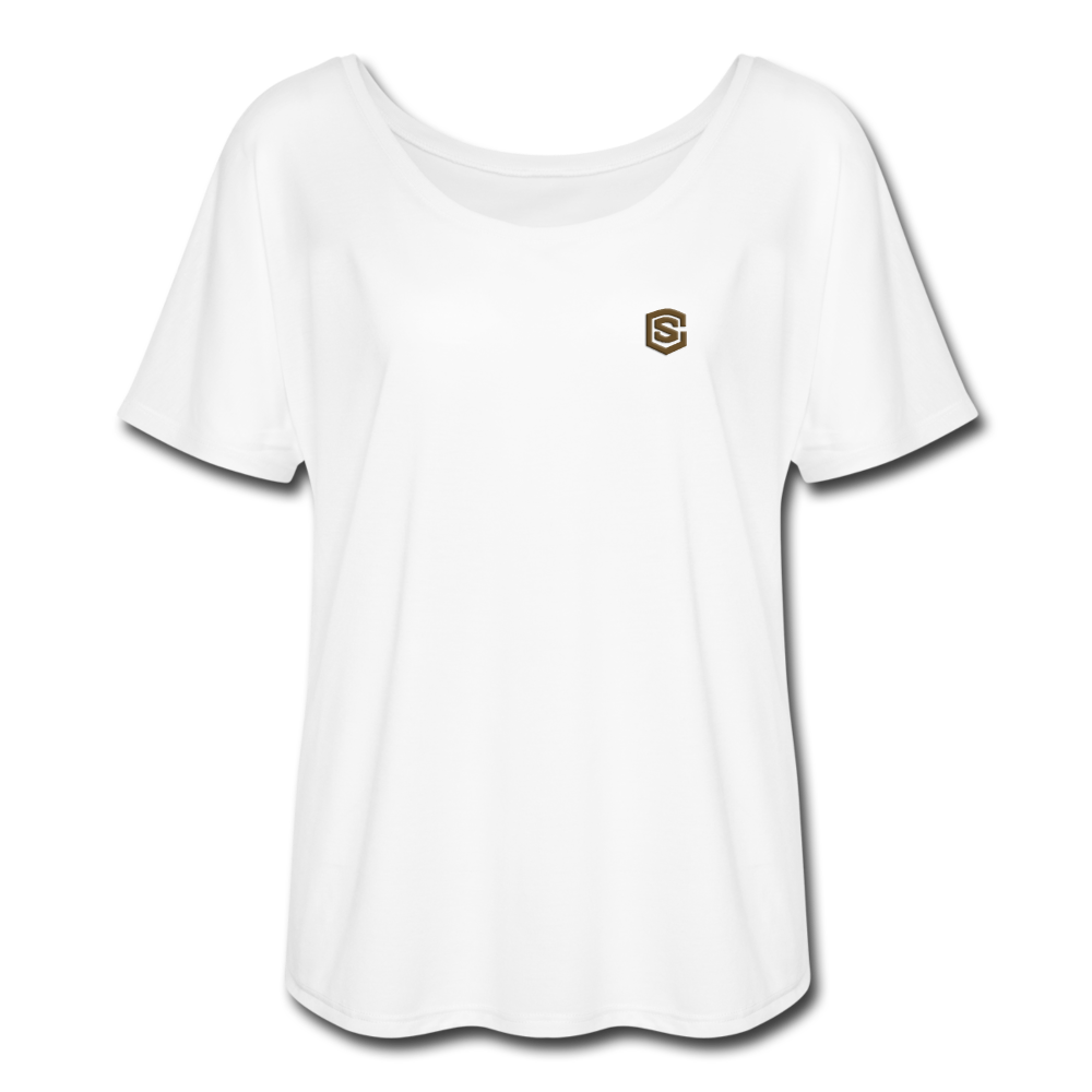 Women’s Flowy T-Shirt   WITH BROWN LOGO - white