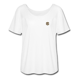 Women’s Flowy T-Shirt   WITH BROWN LOGO - white