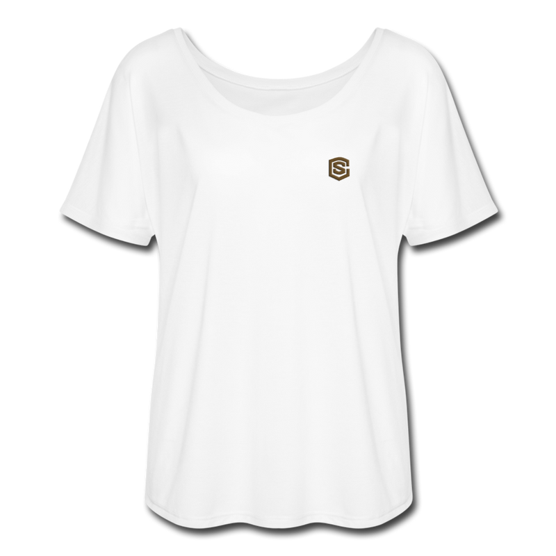 Women’s Flowy T-Shirt   WITH BROWN LOGO - white