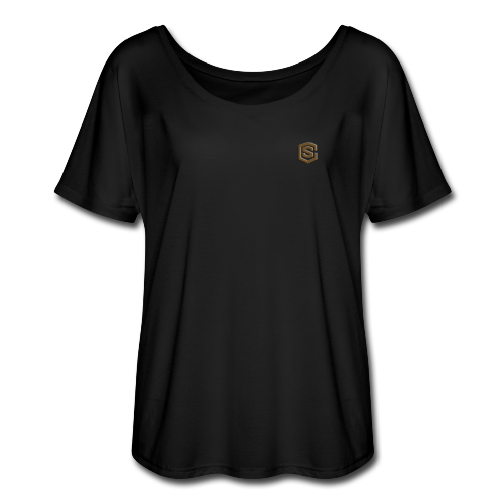 Women’s Flowy T-Shirt   WITH BROWN LOGO - black