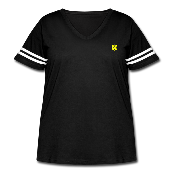 Women's Curvy Vintage Sport T-Shirt  WITH YELLOW  LOGO - black/white