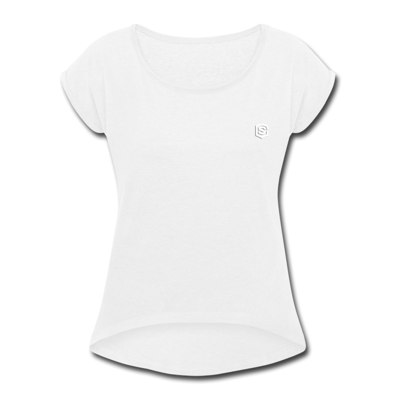 Women's Roll Cuff T-Shirt   WITH WHITE  LOGO - white