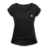 Women's Roll Cuff T-Shirt   WITH WHITE  LOGO - black