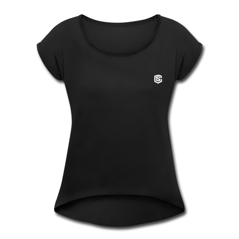 Women's Roll Cuff T-Shirt   WITH WHITE  LOGO - black