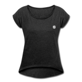 Women's Roll Cuff T-Shirt   WITH WHITE  LOGO - heather black