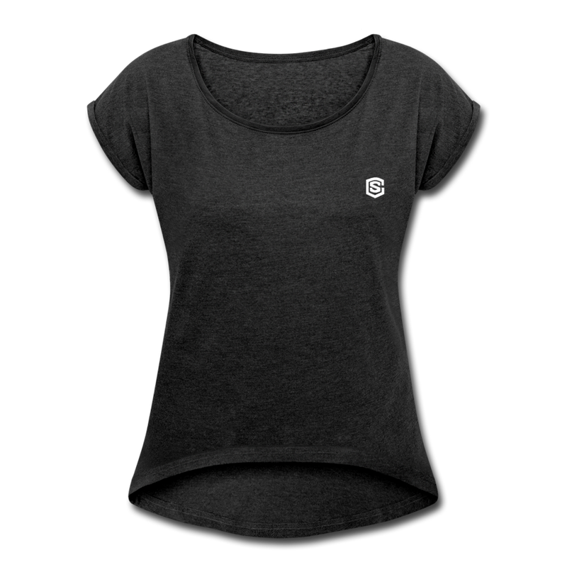 Women's Roll Cuff T-Shirt   WITH WHITE  LOGO - heather black