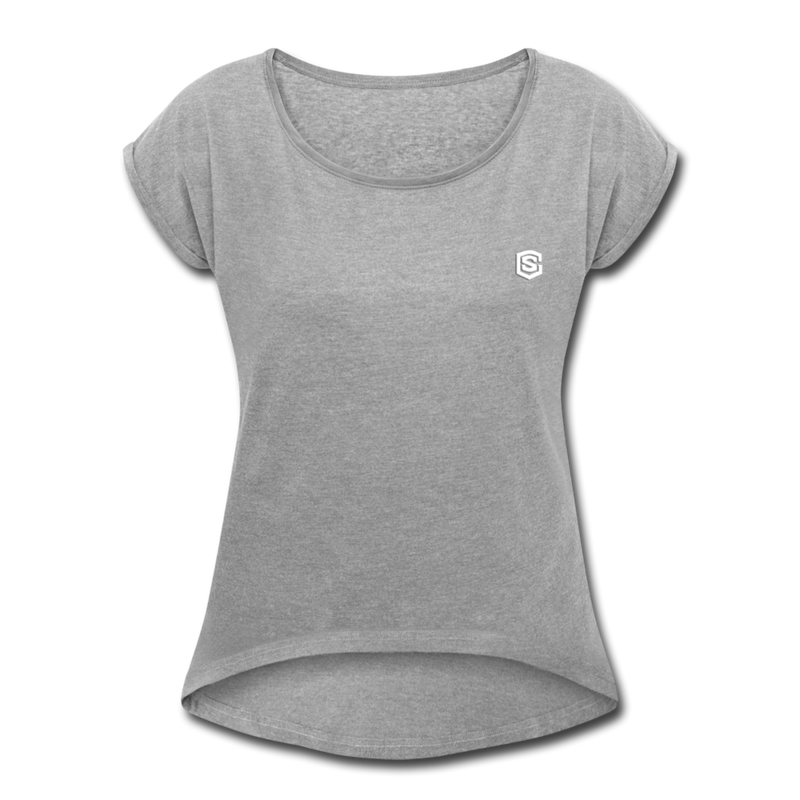 Women's Roll Cuff T-Shirt   WITH WHITE  LOGO - heather gray