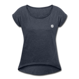 Women's Roll Cuff T-Shirt   WITH WHITE  LOGO - navy heather