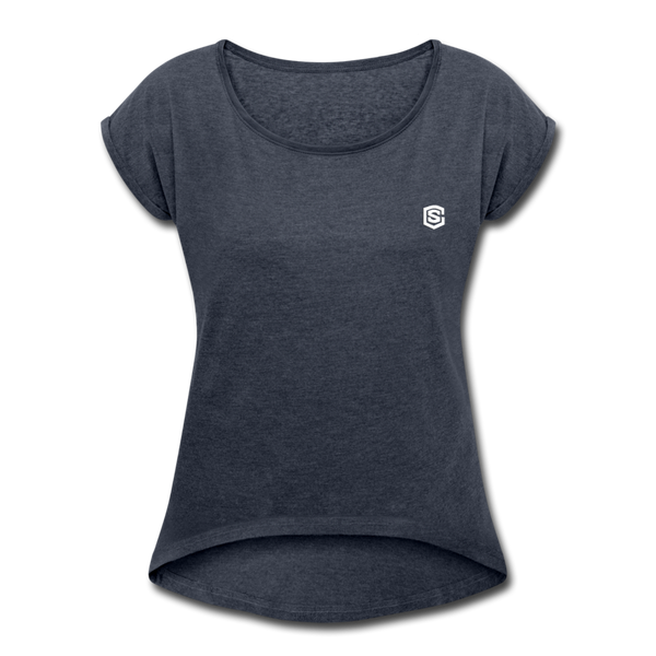 Women's Roll Cuff T-Shirt   WITH WHITE  LOGO - navy heather