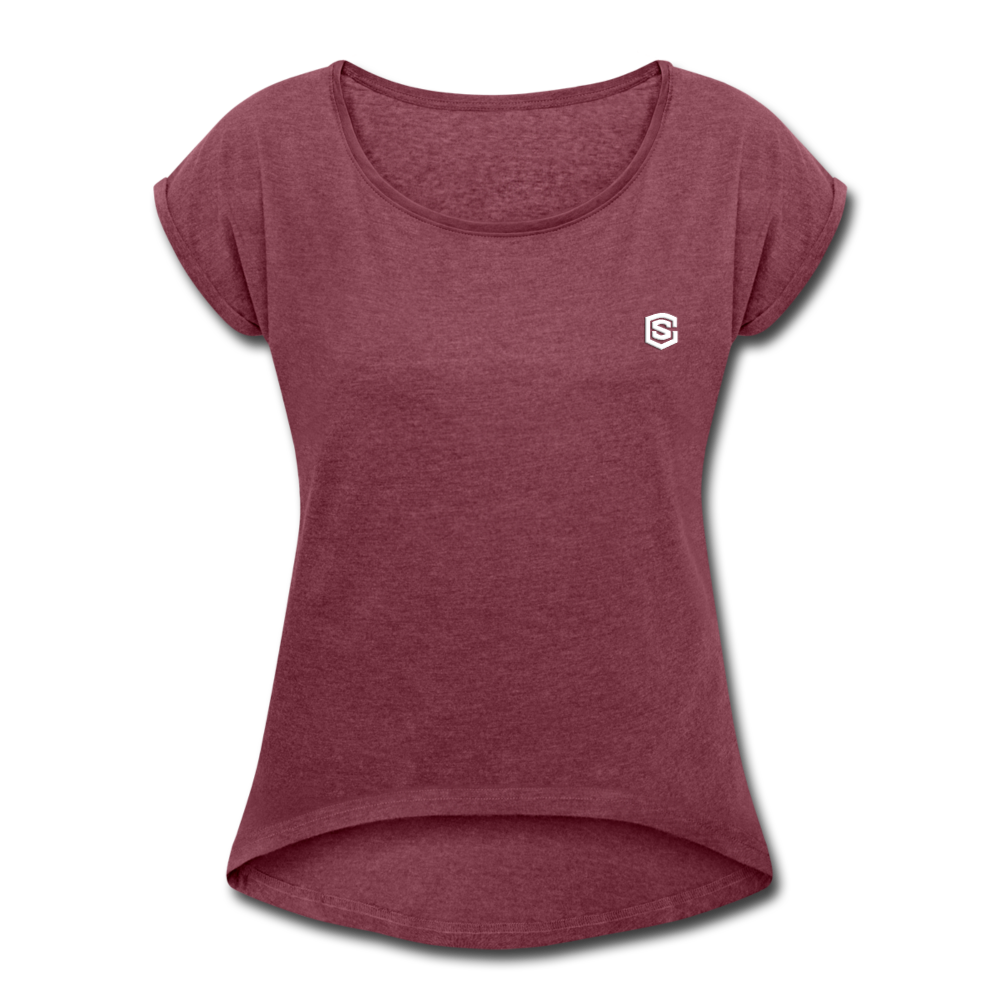 Women's Roll Cuff T-Shirt   WITH WHITE  LOGO - heather burgundy