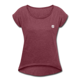 Women's Roll Cuff T-Shirt   WITH WHITE  LOGO - heather burgundy