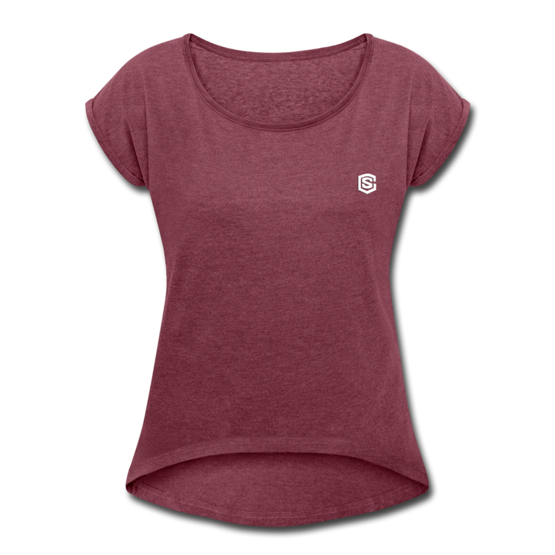 Women's Roll Cuff T-Shirt   WITH WHITE  LOGO - heather burgundy