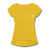 Women's Roll Cuff T-Shirt   WITH WHITE  LOGO - mustard yellow