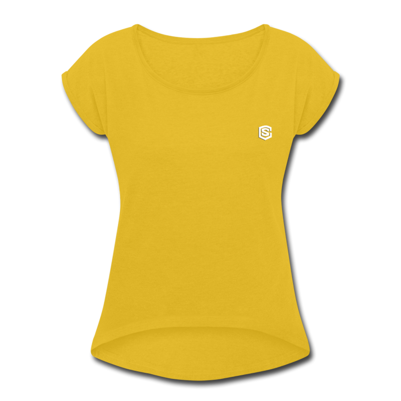 Women's Roll Cuff T-Shirt   WITH WHITE  LOGO - mustard yellow