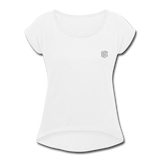 Women's Roll Cuff T-Shirt  WITH SILIVER  LOGO - white