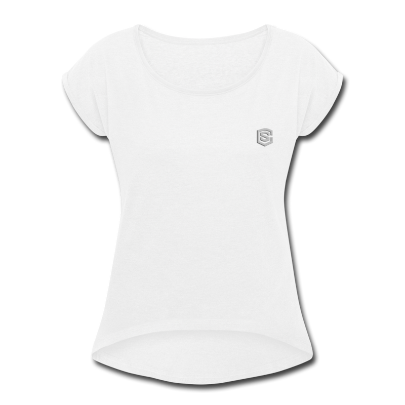 Women's Roll Cuff T-Shirt  WITH SILIVER  LOGO - white