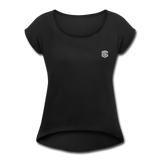 Women's Roll Cuff T-Shirt  WITH SILIVER  LOGO - black