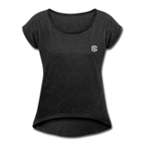 Women's Roll Cuff T-Shirt  WITH SILIVER  LOGO - heather black