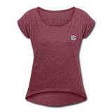 Women's Roll Cuff T-Shirt  WITH SILIVER  LOGO - heather burgundy