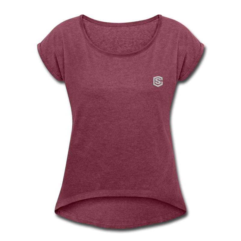 Women's Roll Cuff T-Shirt  WITH SILIVER  LOGO - heather burgundy